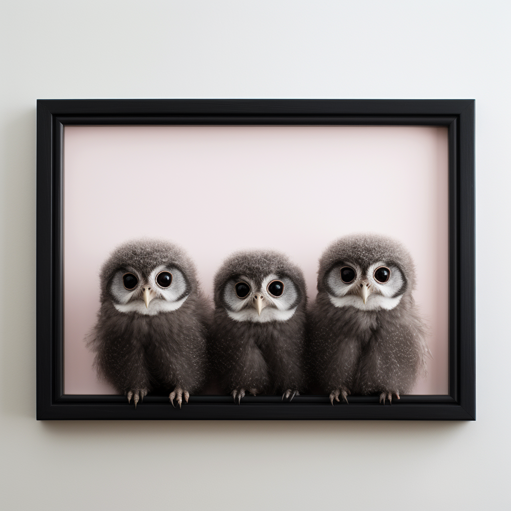 Cute Baby Owls in Black Frame