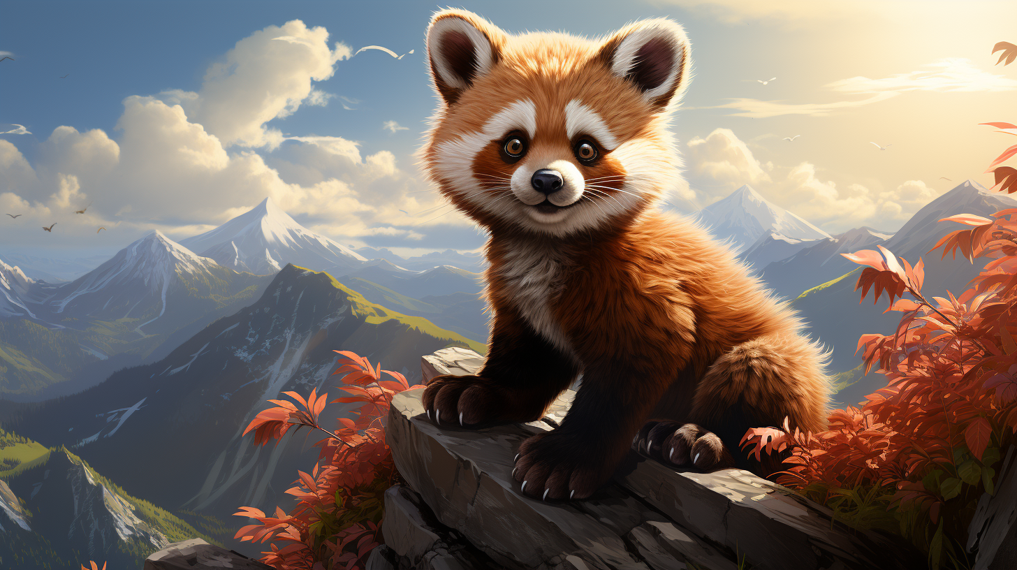 Adorable red panda playing on mountain