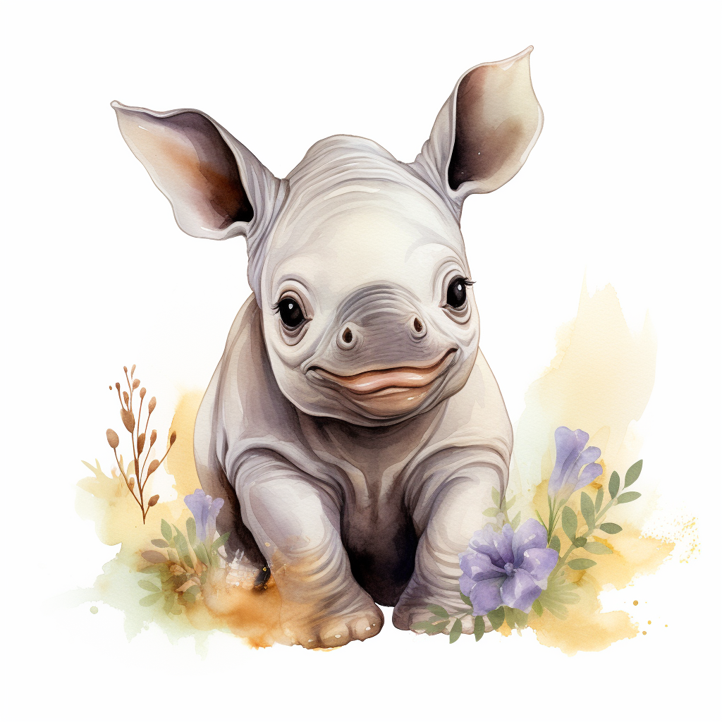 Cute Baby Rhino Smiling Art