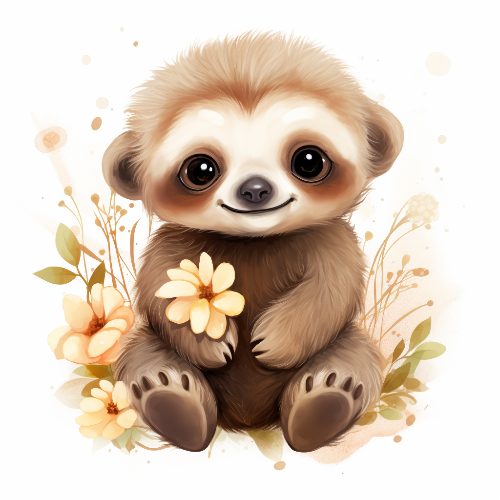 Cute Baby Sloth Smiling Warm Colors