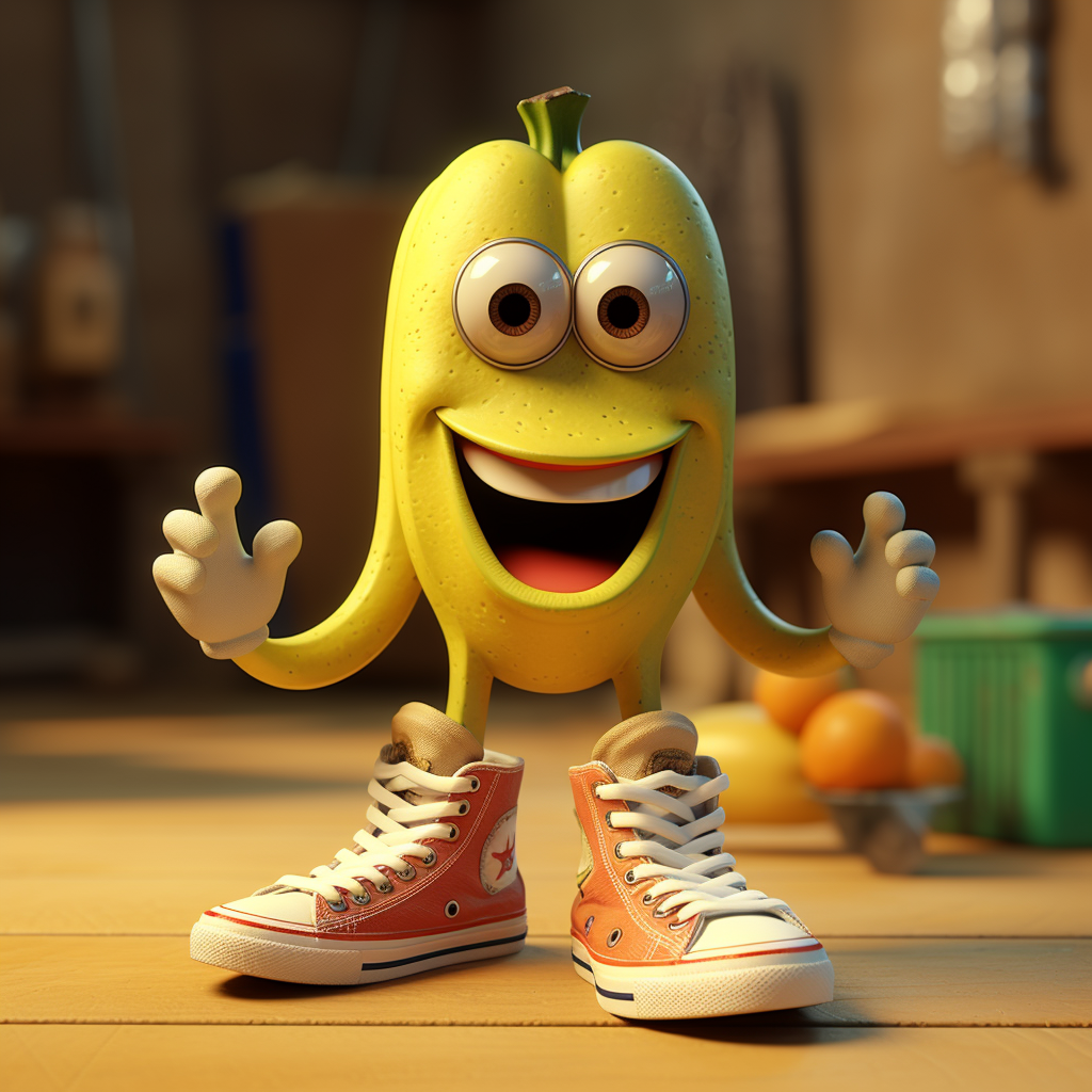 Adorable banana cartoon wearing sneakers