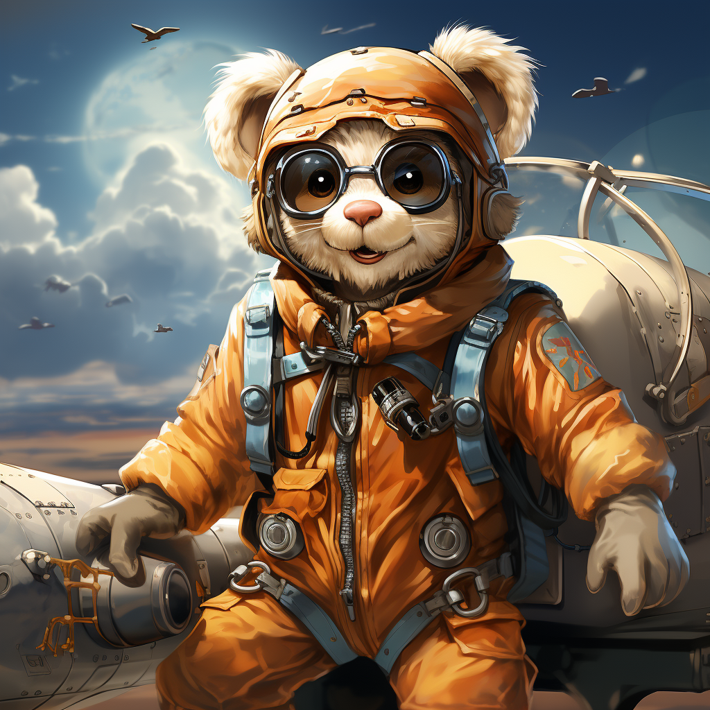 Cute bear pilot flying a plane