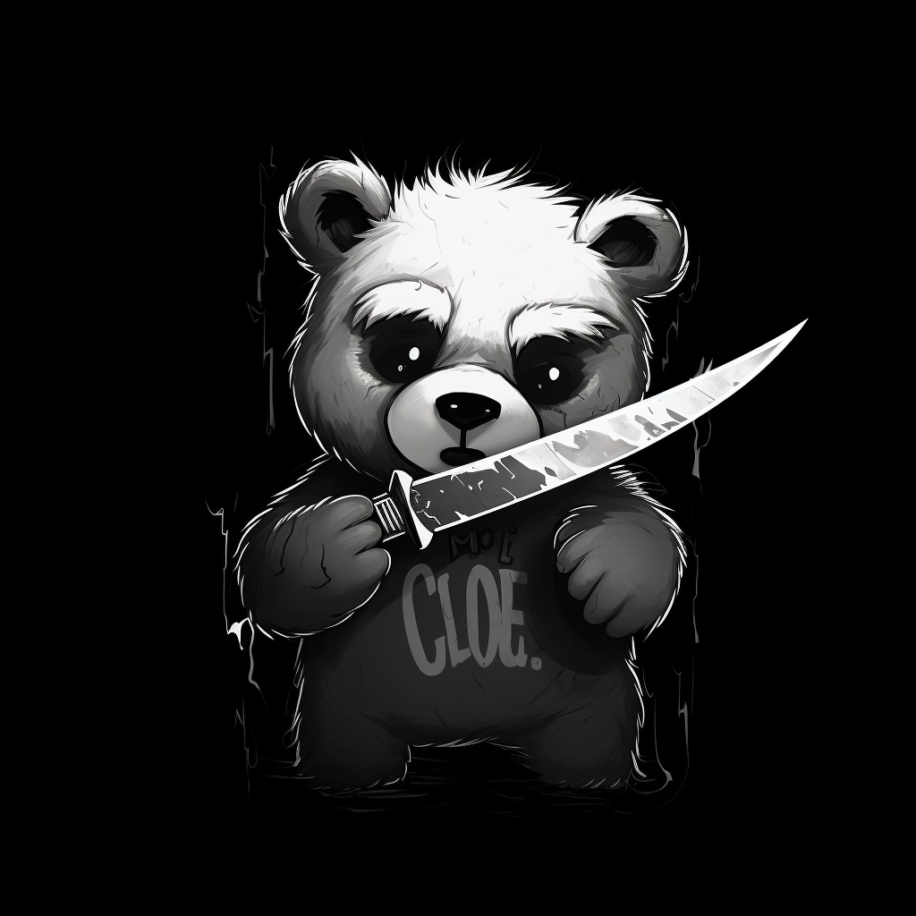 Illustration of a tired bear with a knife