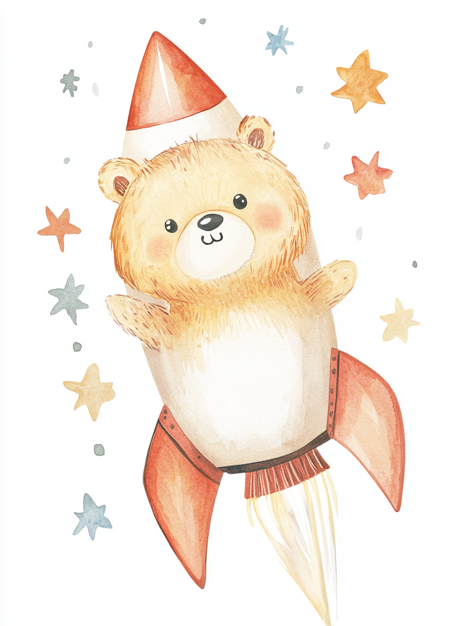 Cute Bear Rocket in Space