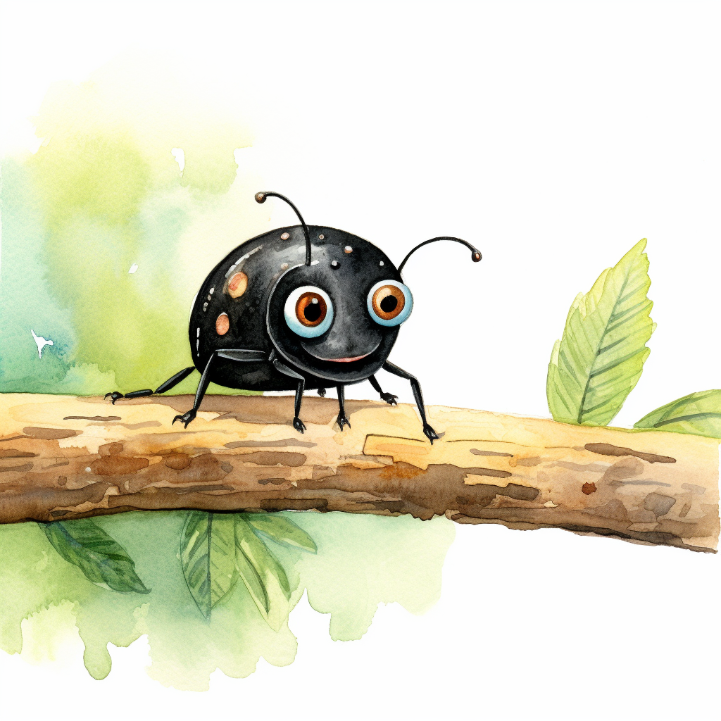 Cute black bug on high branch