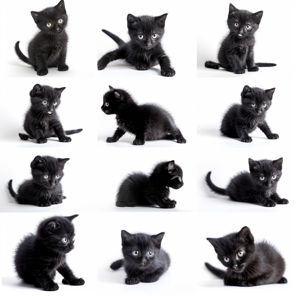 Cute Black Cat Poses White Background