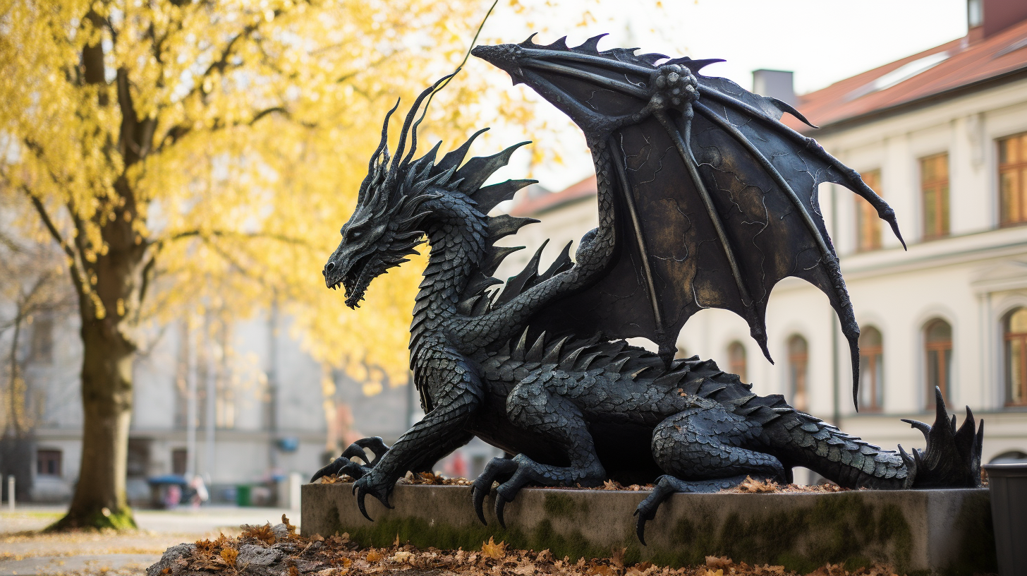 Adorable black dragon in Ljubljana city