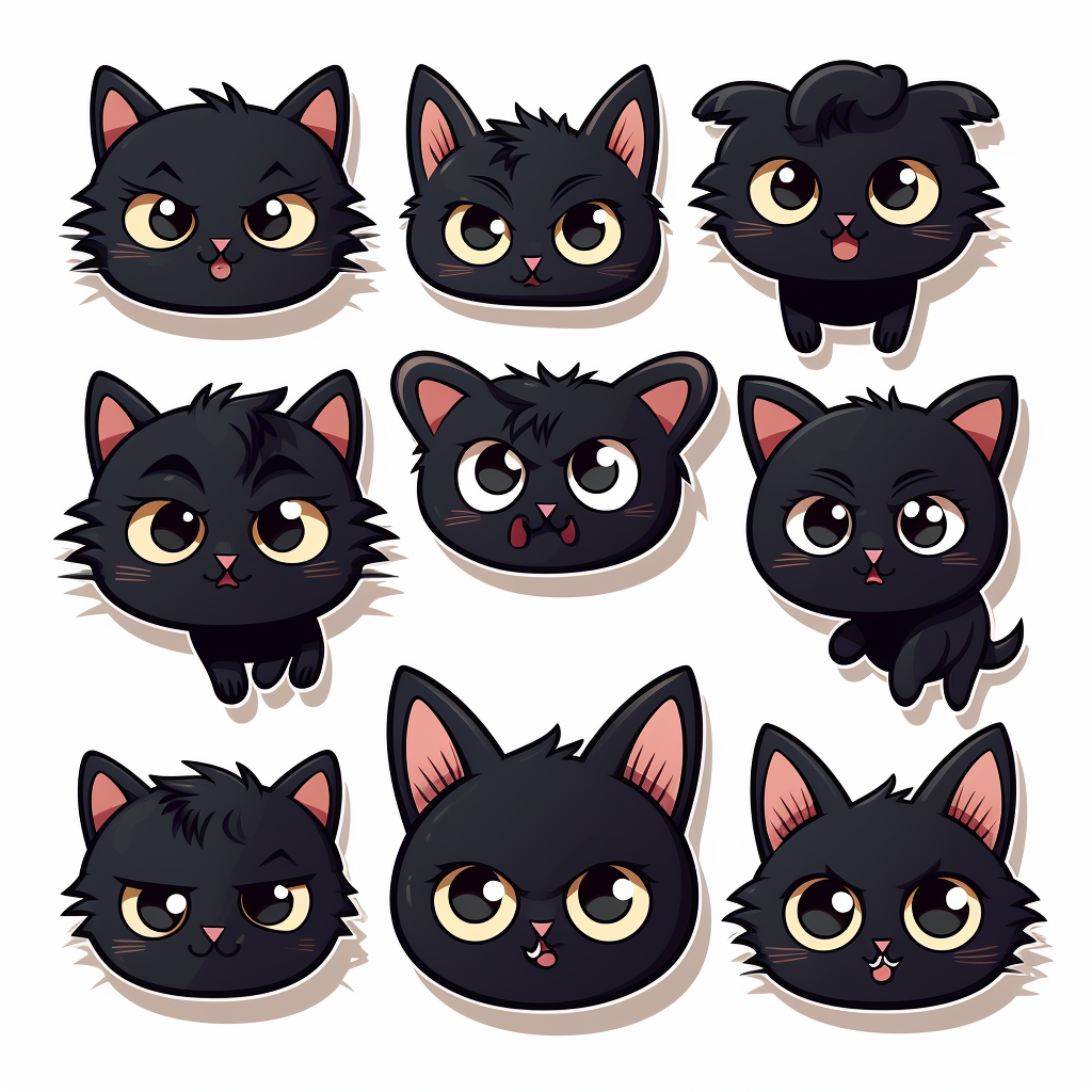 Cute black evil cat head sticker sheet