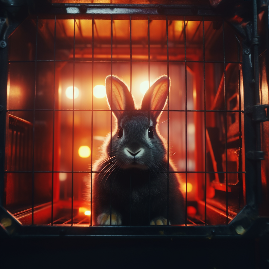 Adorable black rabbit in hutch