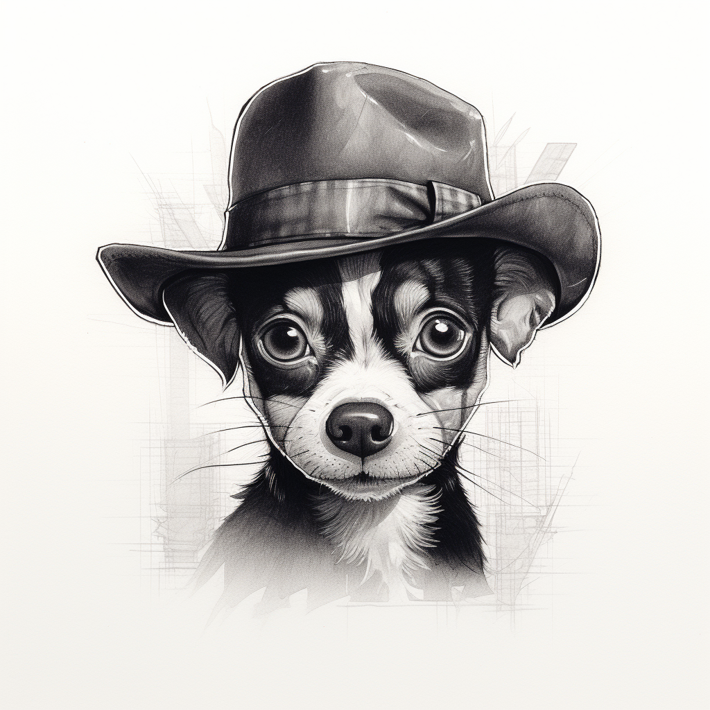 Adorable black and white pencil sketch of Sherlock Bones