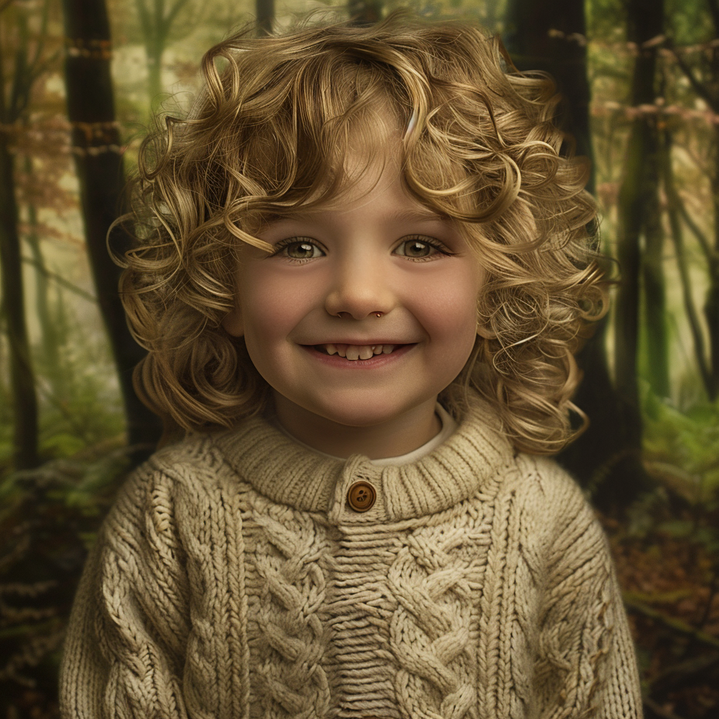 Smiling blond boy in forest