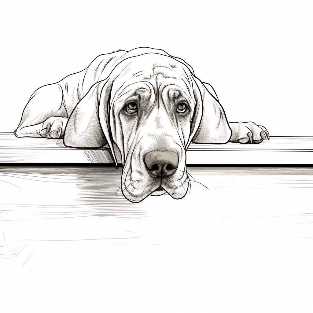 Cute bloodhound peeking over table