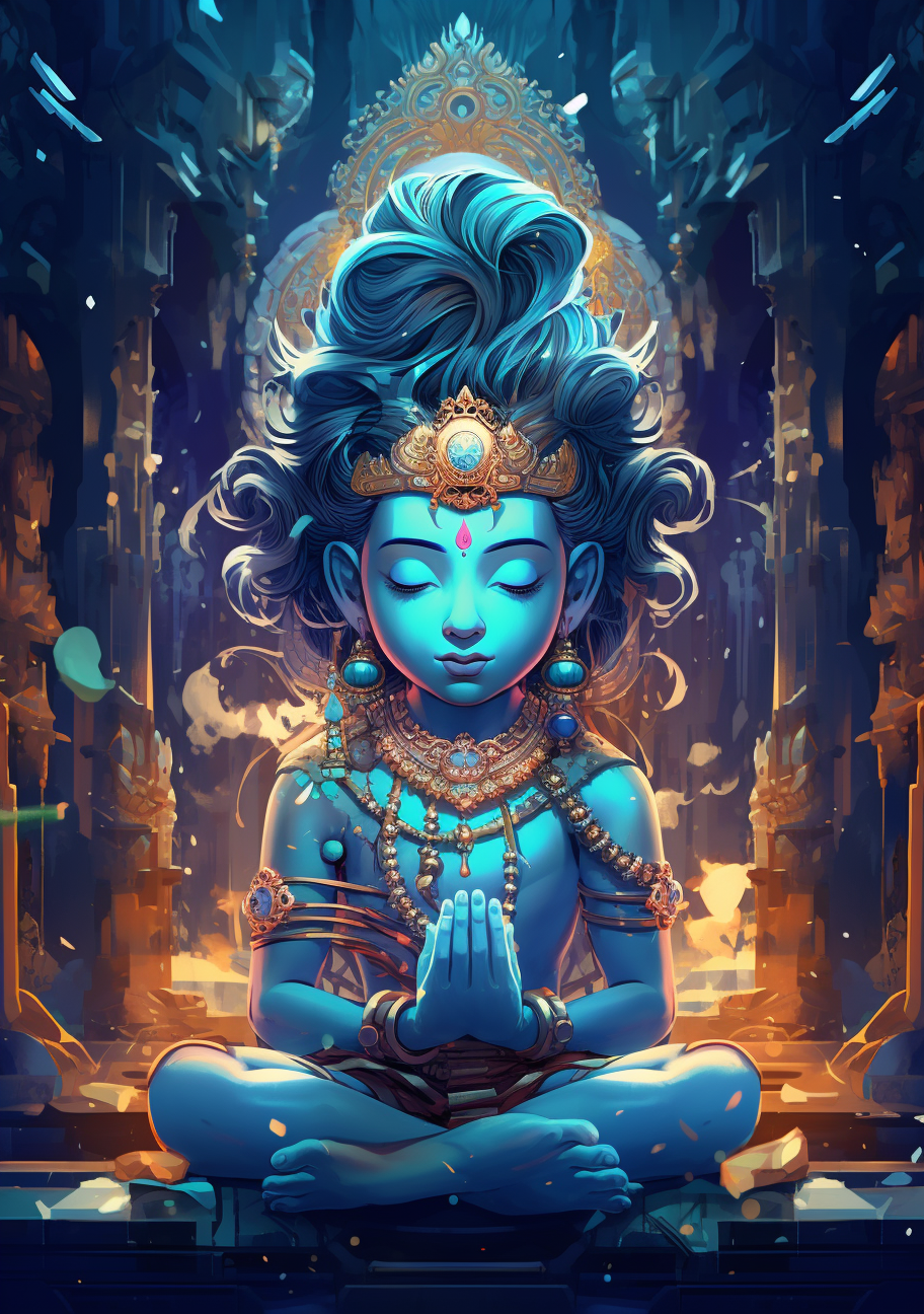 Cute blue-skinned baby god Shiva praying