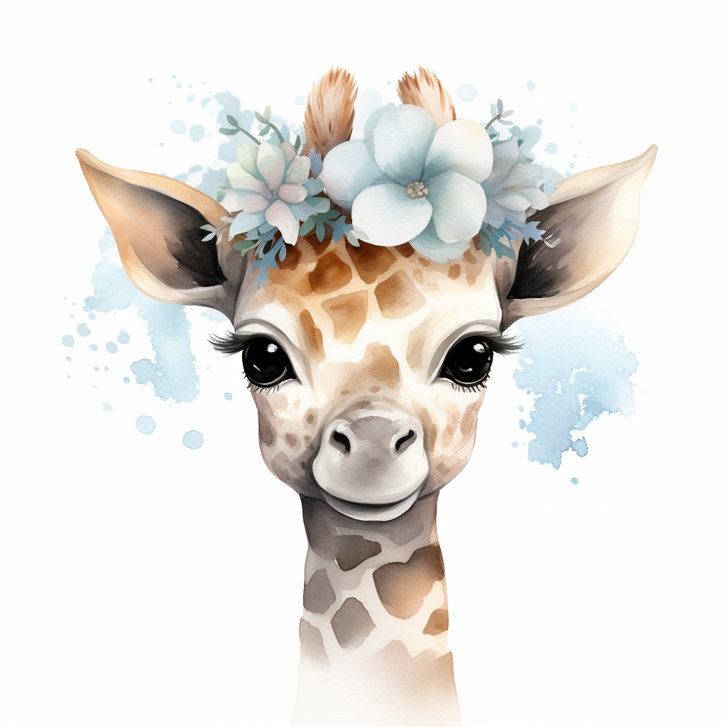 Cute baby giraffe watercolor clipart