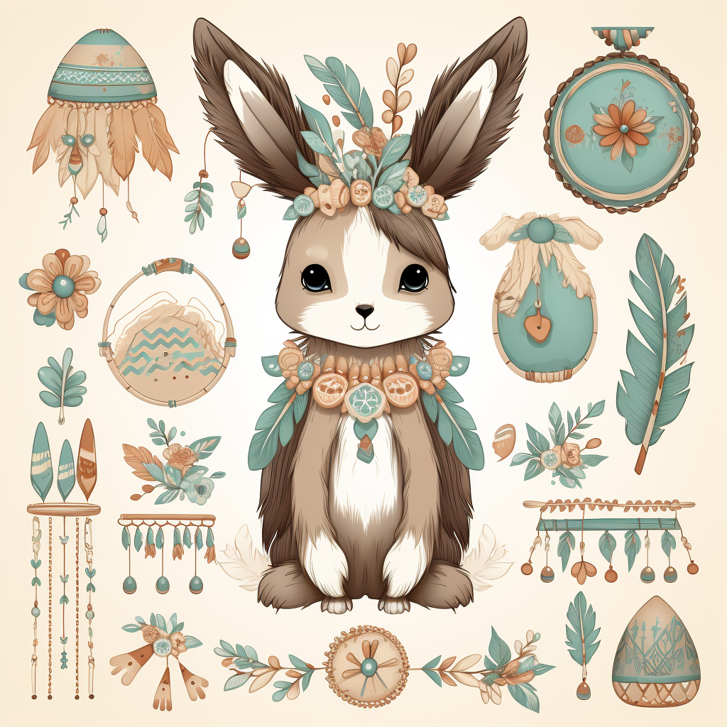 Cute Boho Easter Bunny Clipart