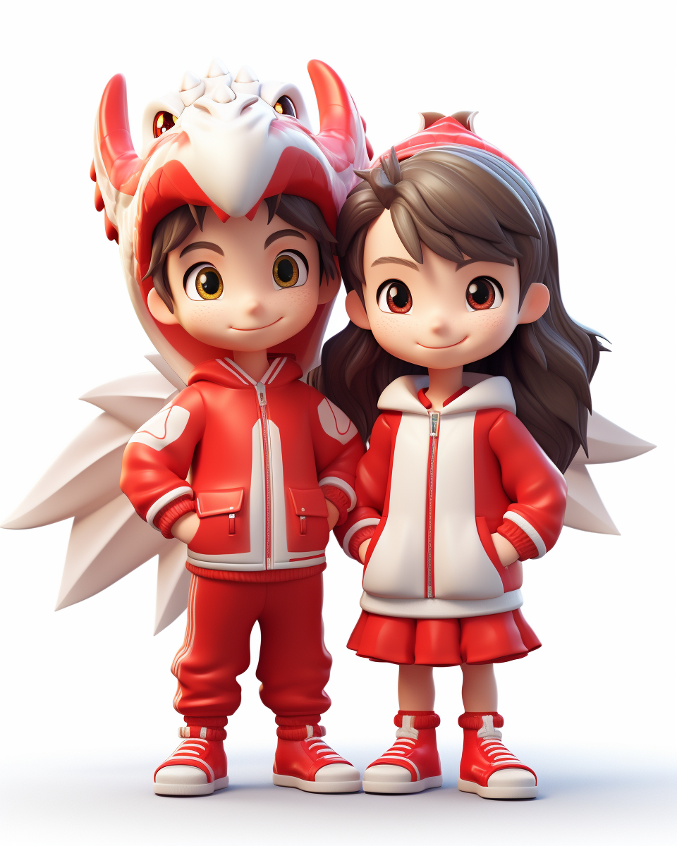 Cute Boy Girl Dragon Costume on White Background