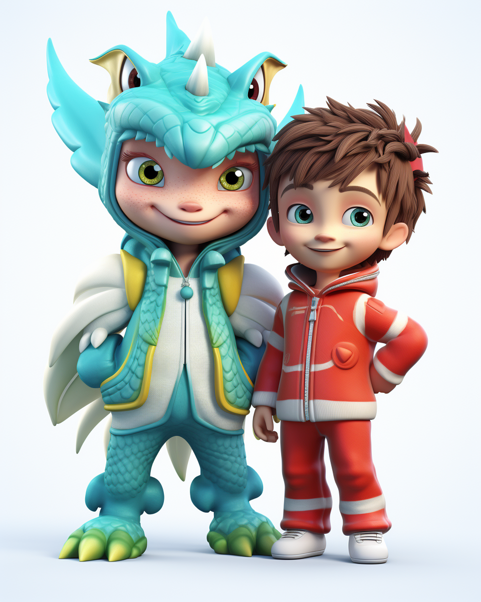 Cute boy and girl in dragon costumes