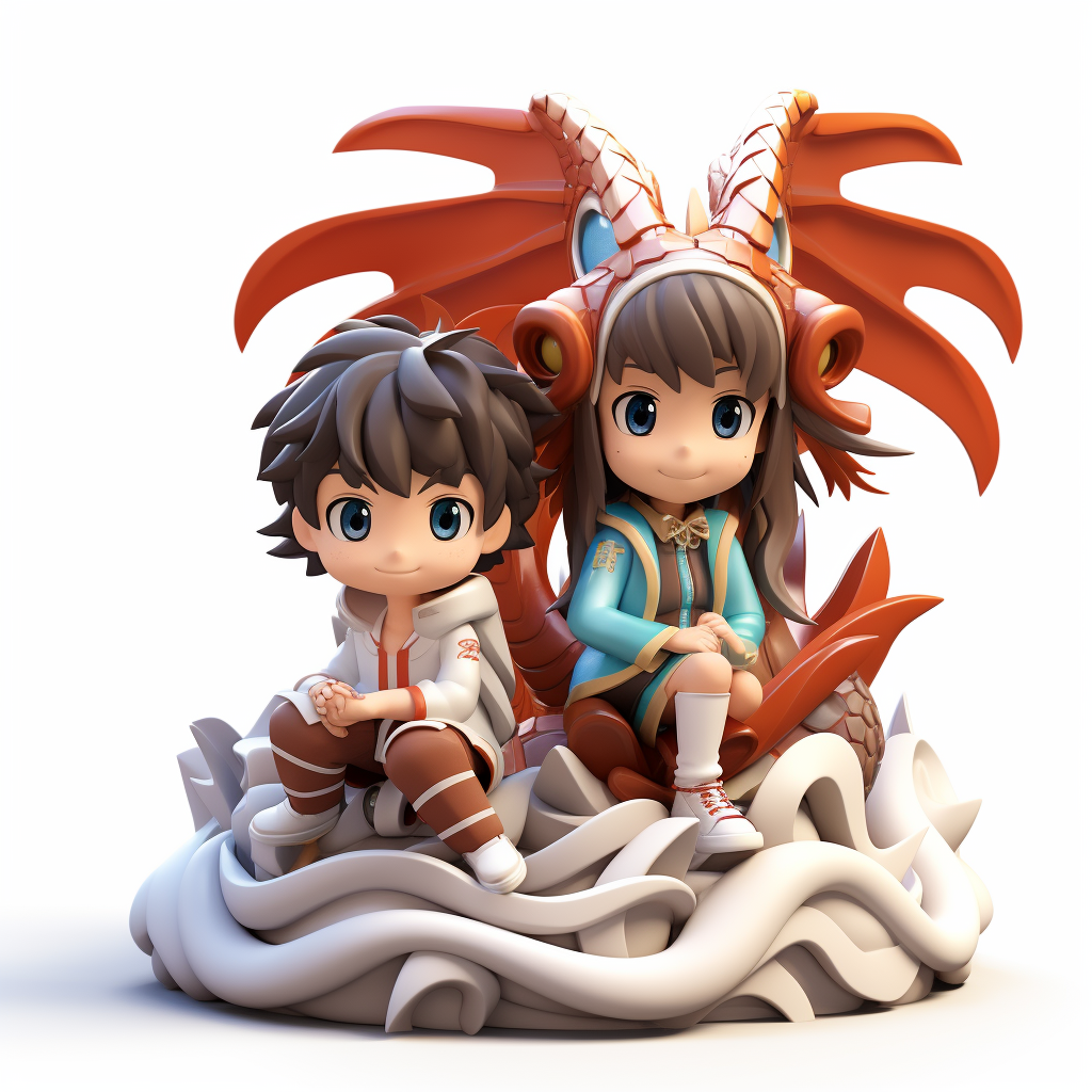 Cute boy and girl in dragon costumes