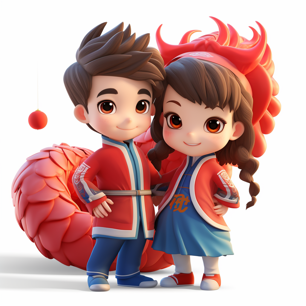 Cute boy and girl in traditional Chinese clothing