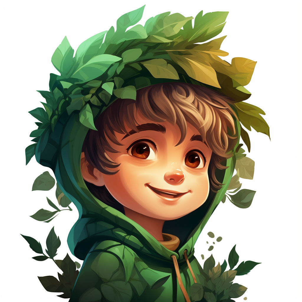 Illustration of a cute boy with a leaf hat