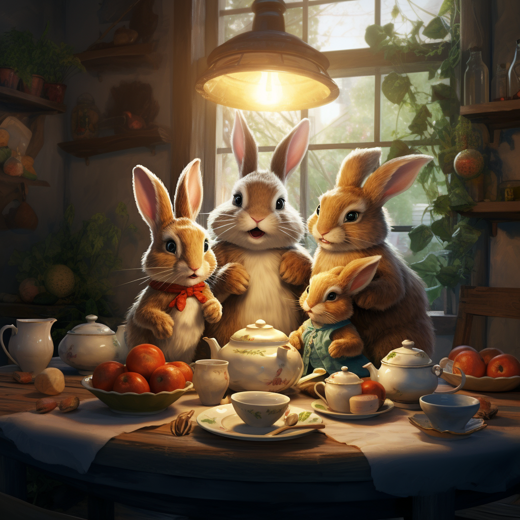 Cute bunny having lunch with family