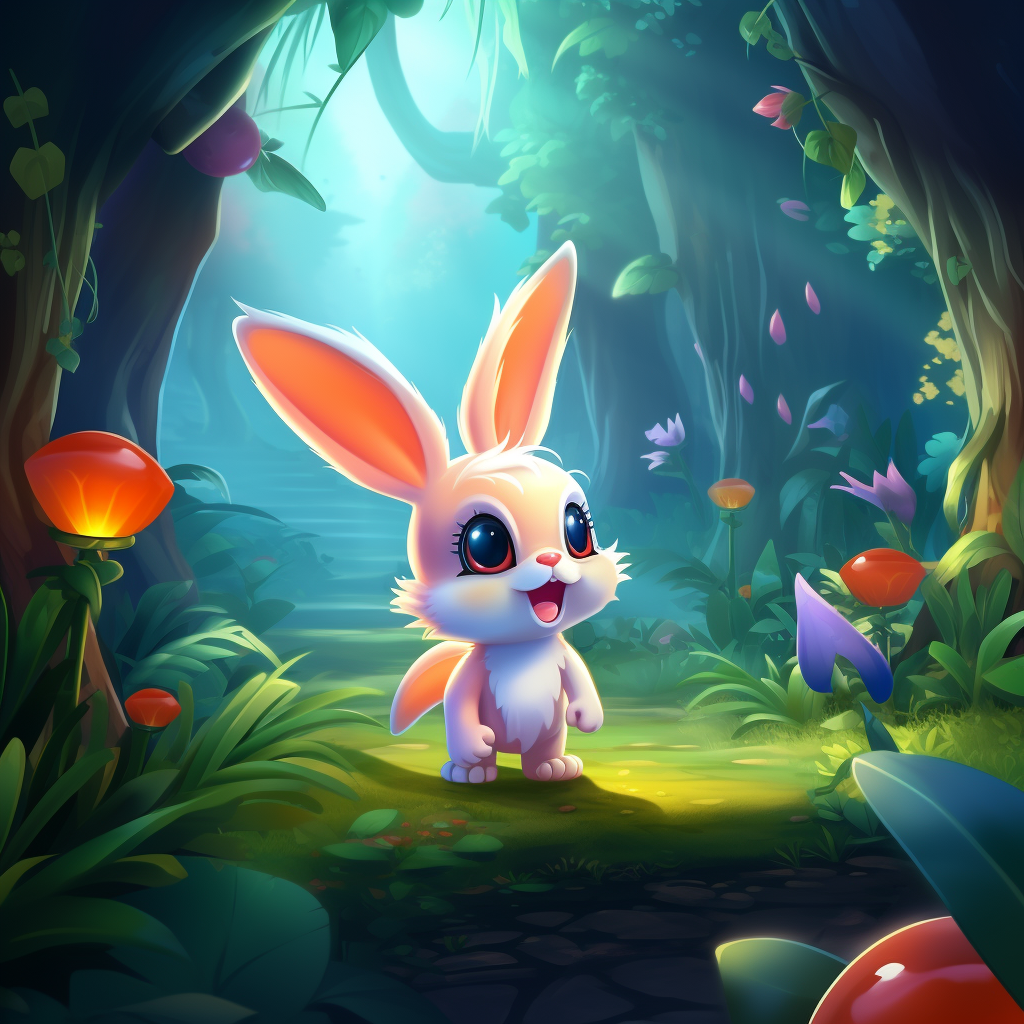 Adorable bunny walking in jungle