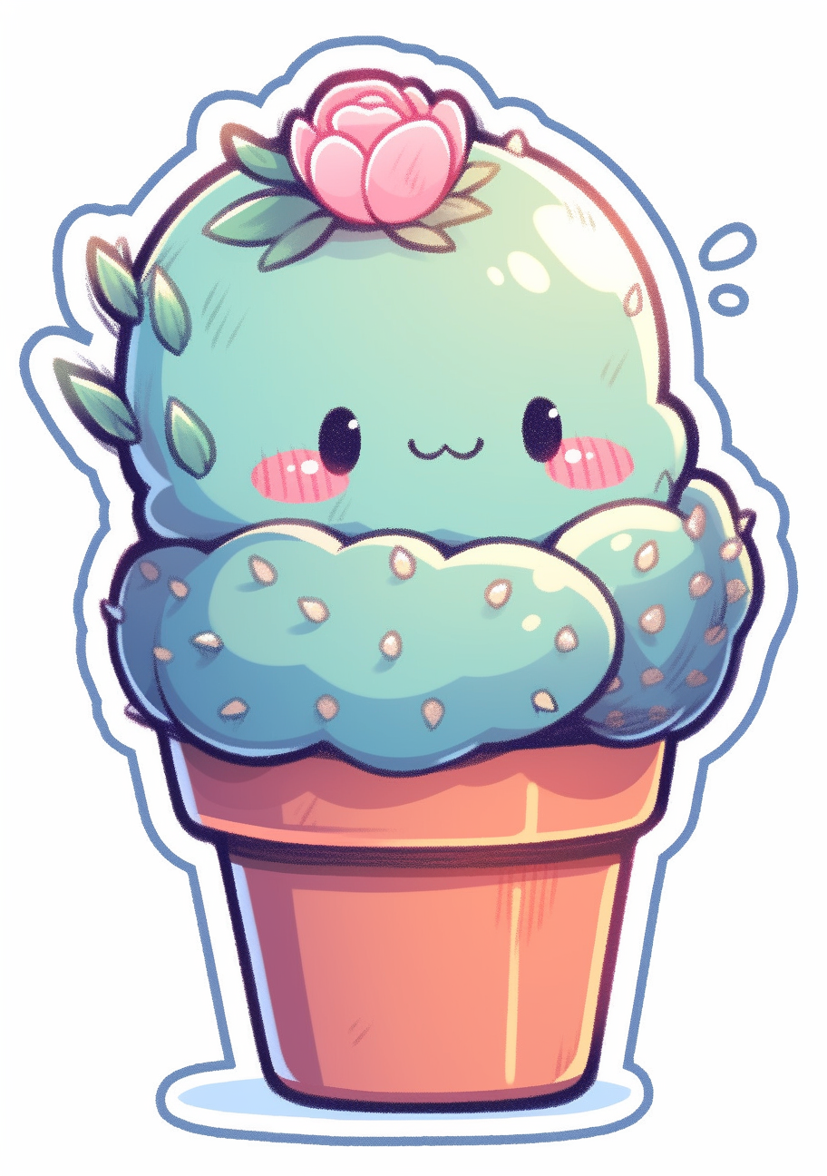 Cute cactus sticker illustration on white background