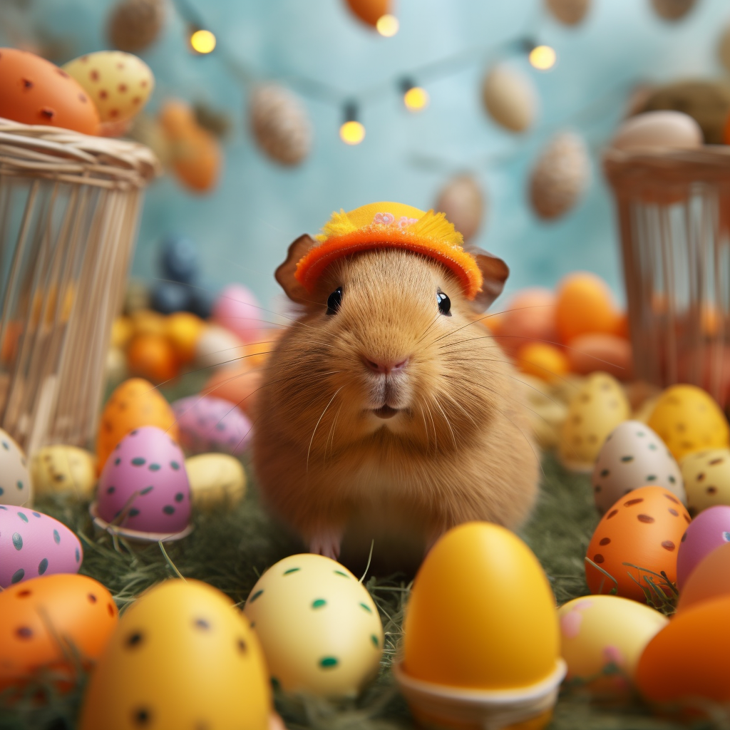 Capybara with Bunny Hairband and Easter Eggs