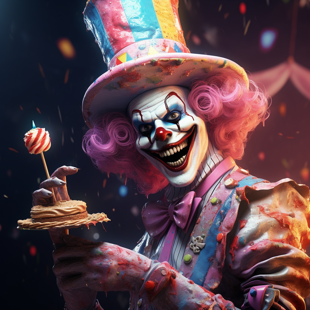 Cute Carnival Clown Eating Meat Skewer