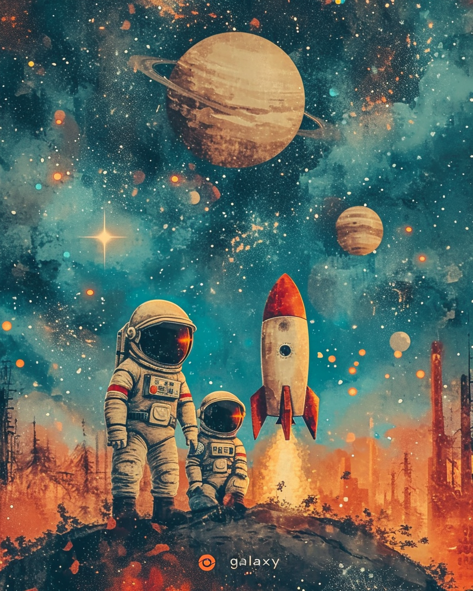 Cute Cartoon Astronauts Planets Rockets Galaxy