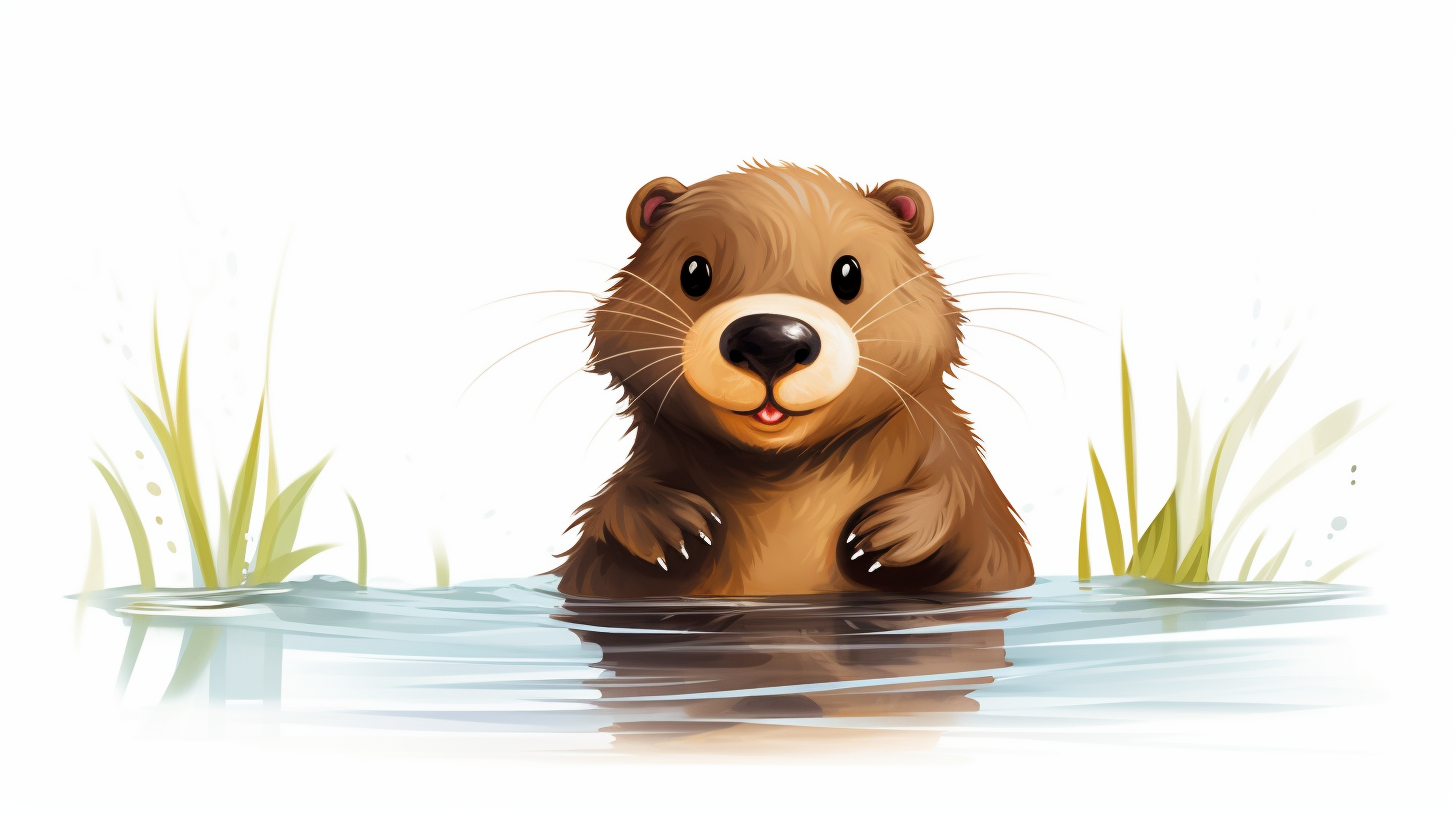 Cute cartoon beaver swimming on a white background