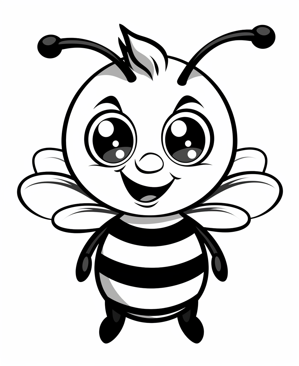 Coloring Page of a Cute Cartoon Bee