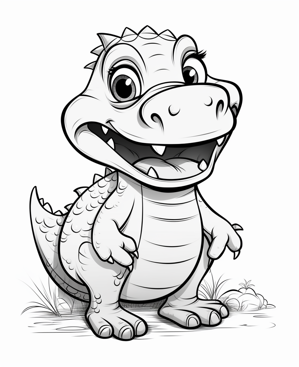 Cute Cartoon Crocodile Coloring Page