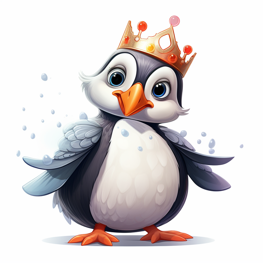 Cartoon puffin with tiara