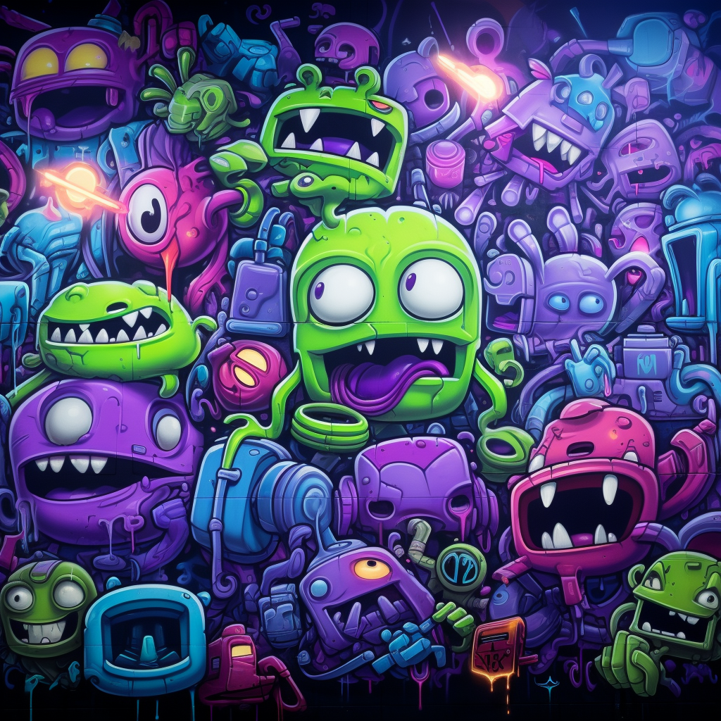 Colorful Cartoon Graffiti Wall