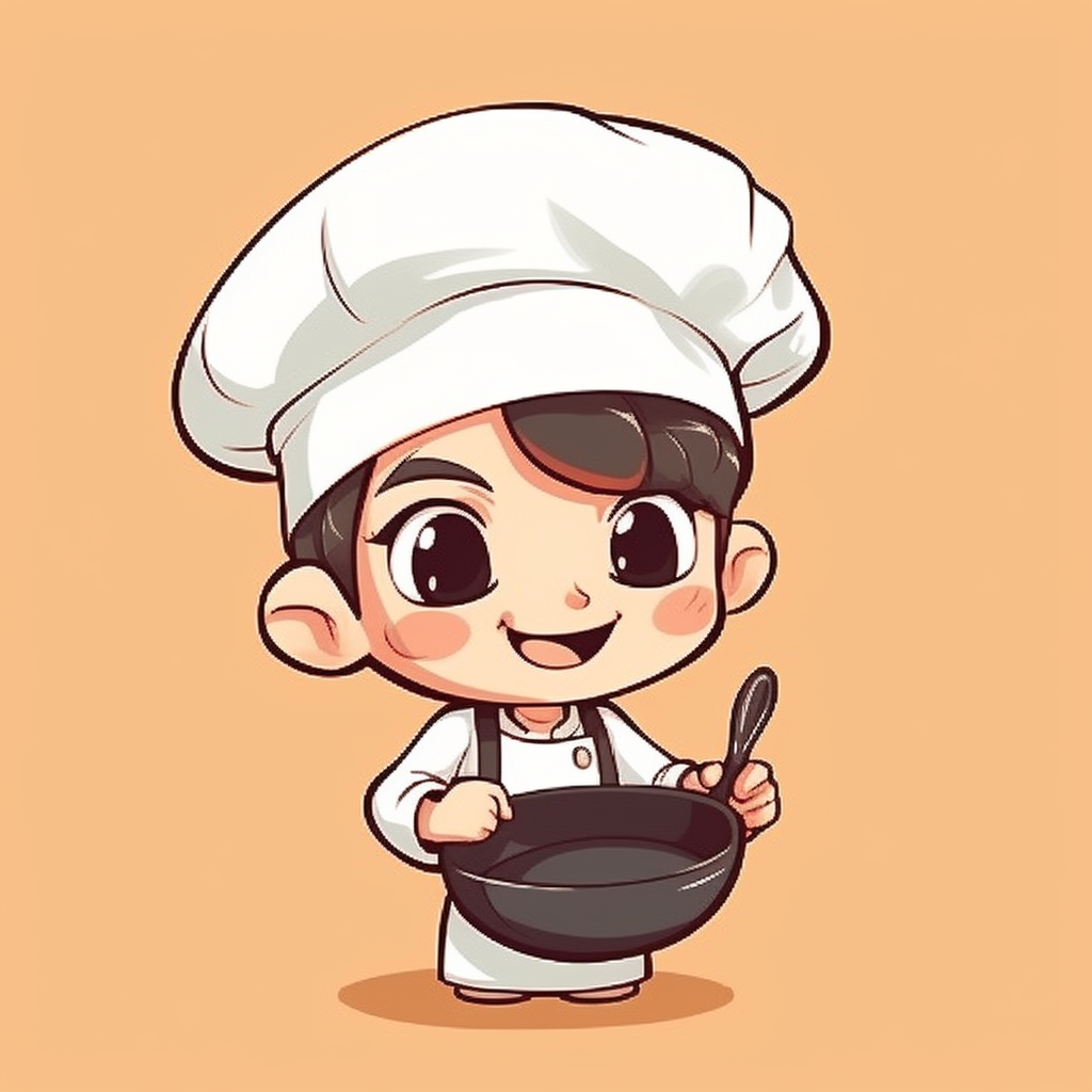 Cute kid wearing chef hat holding a pan