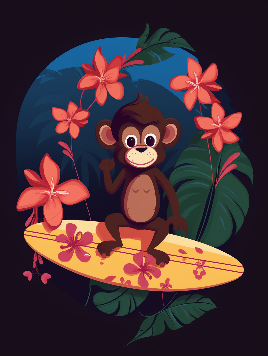 Cute monkey surfing with tropical vibes