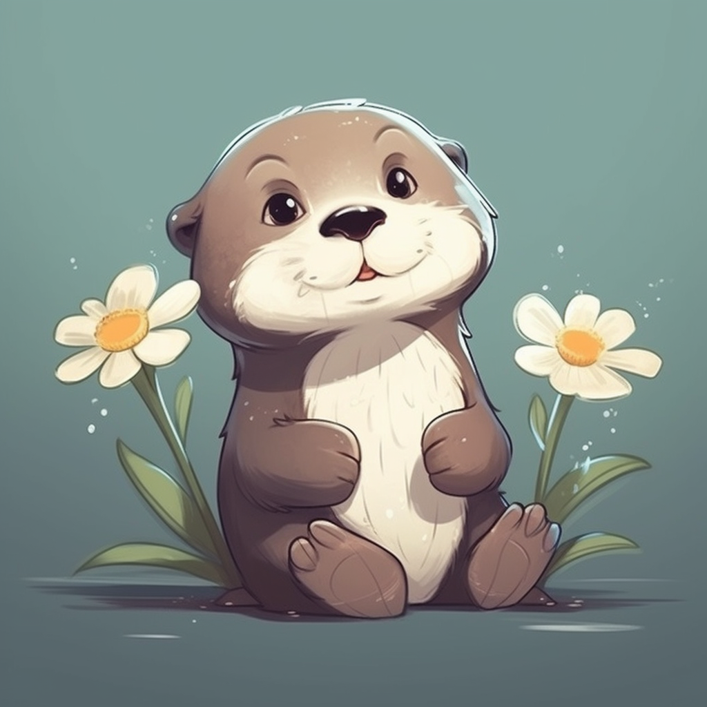 cute otter with daisy flower