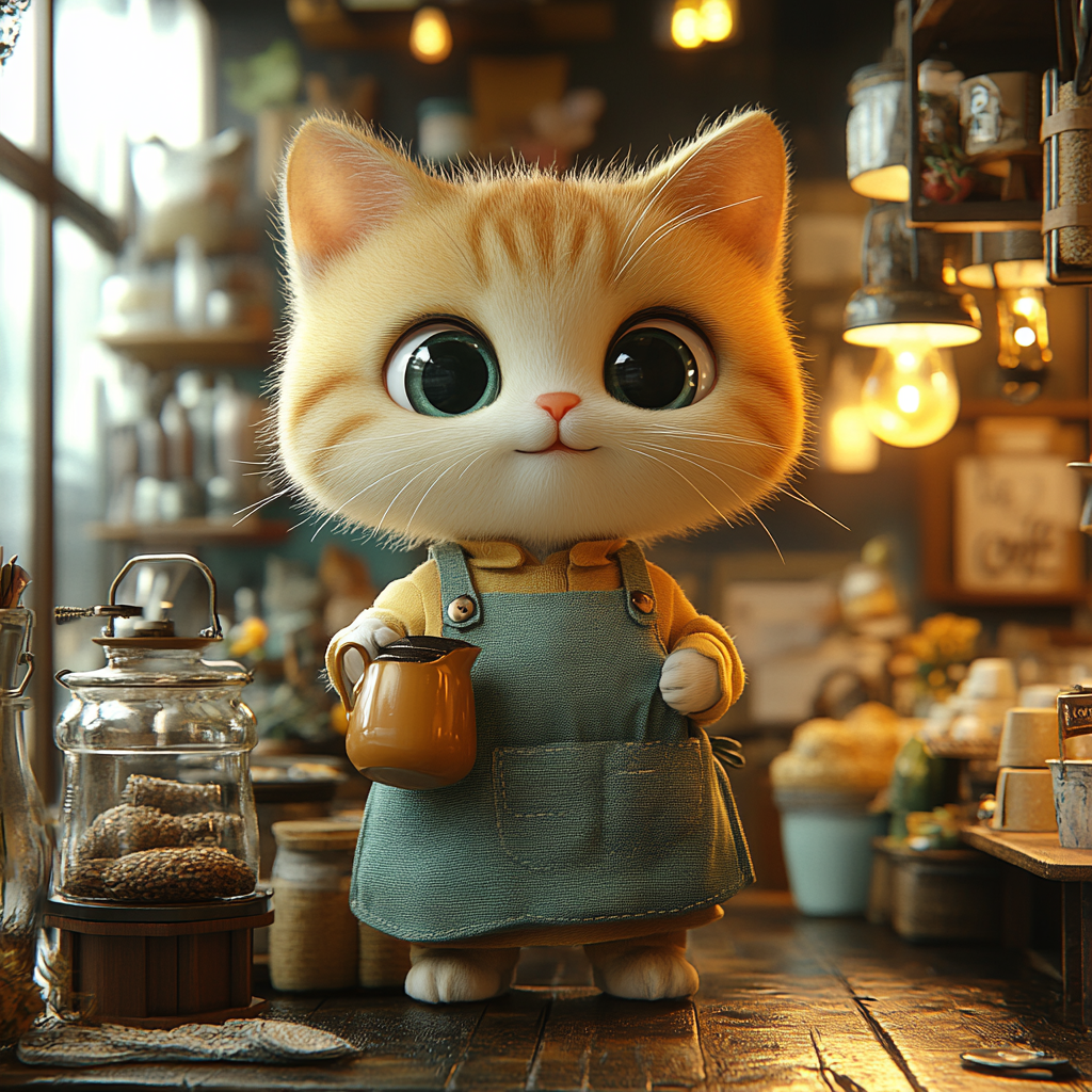 Cat brewing coffee in cafe