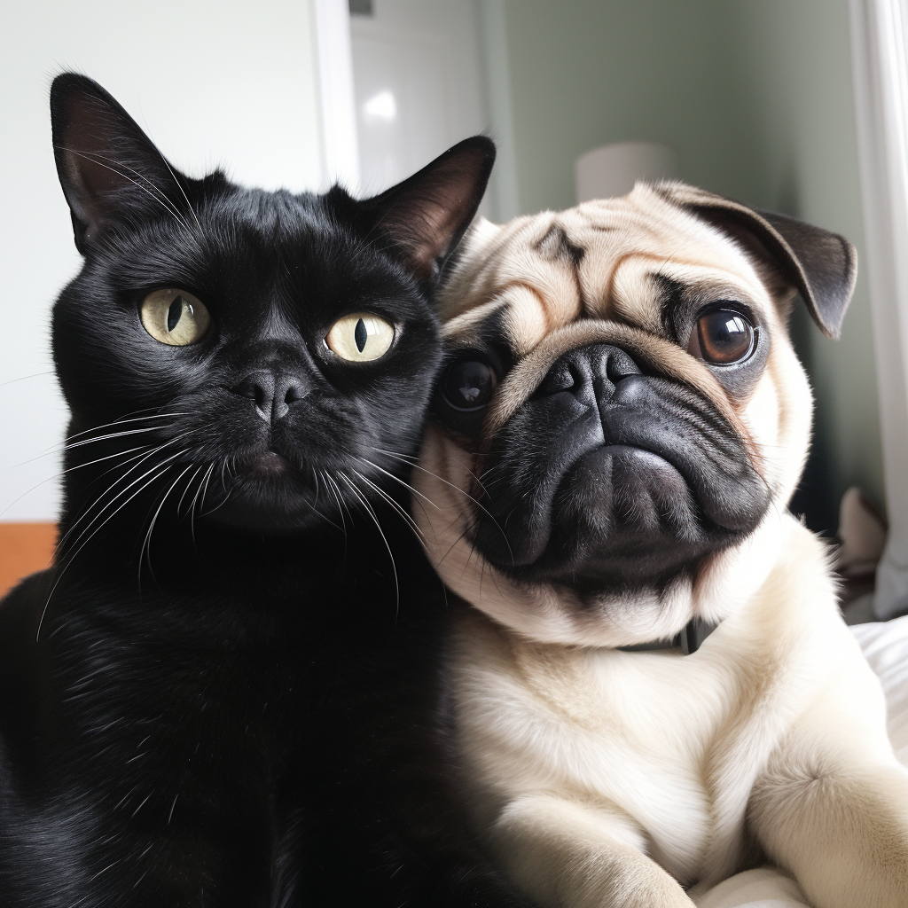 Selfie of Ginger Cat and Pug Dog