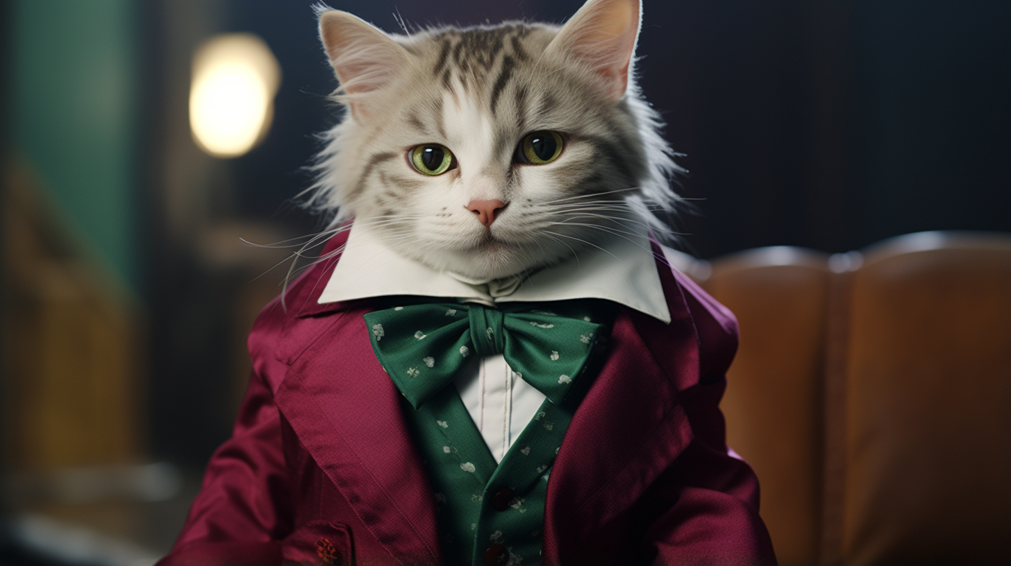 Adorable cat wearing Joker costume