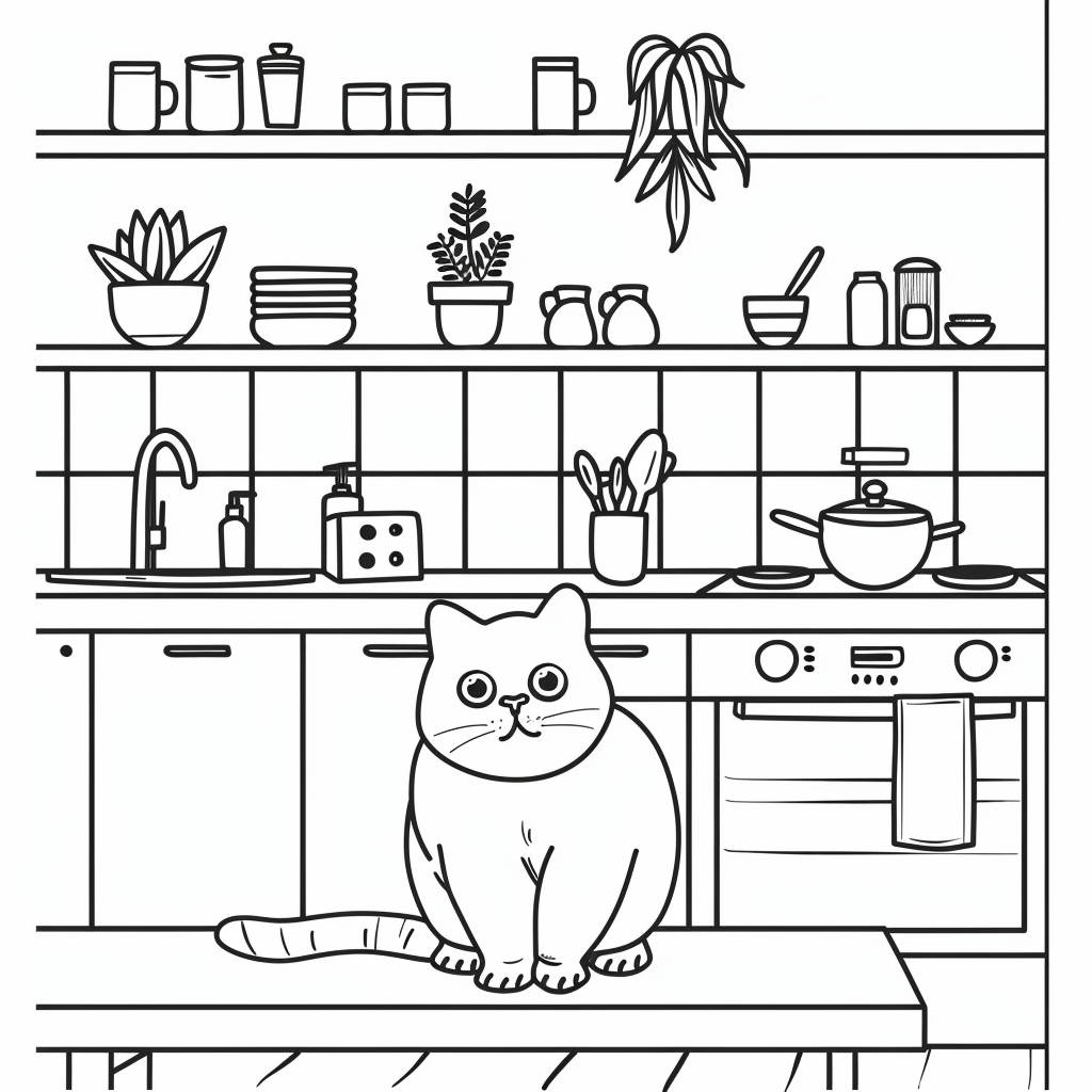 small cute cat in kitchen