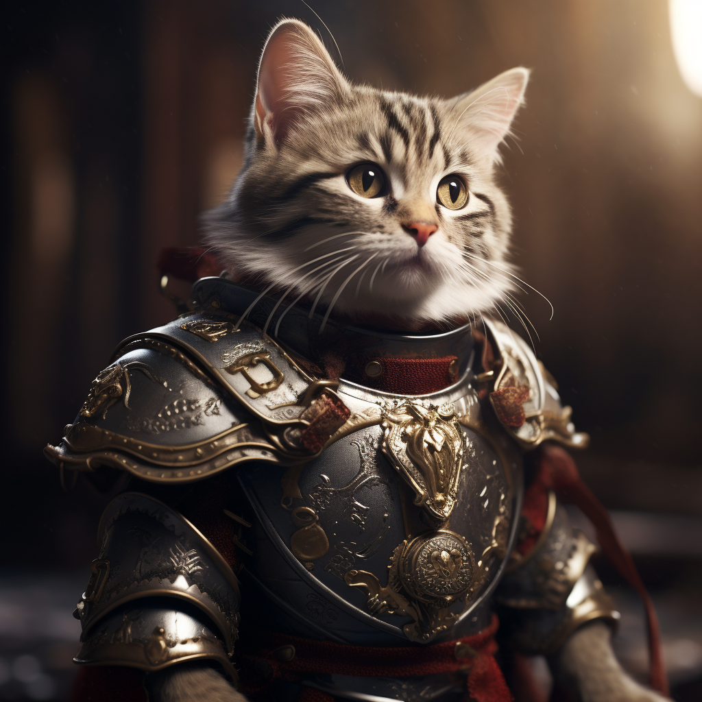 Cat dressed in knight armor