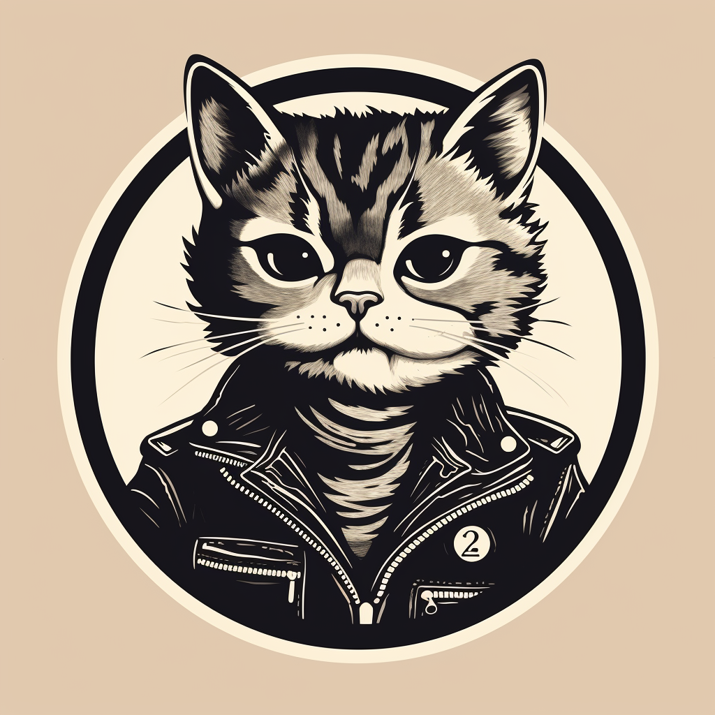 Cute cat wearing leather jacket logo