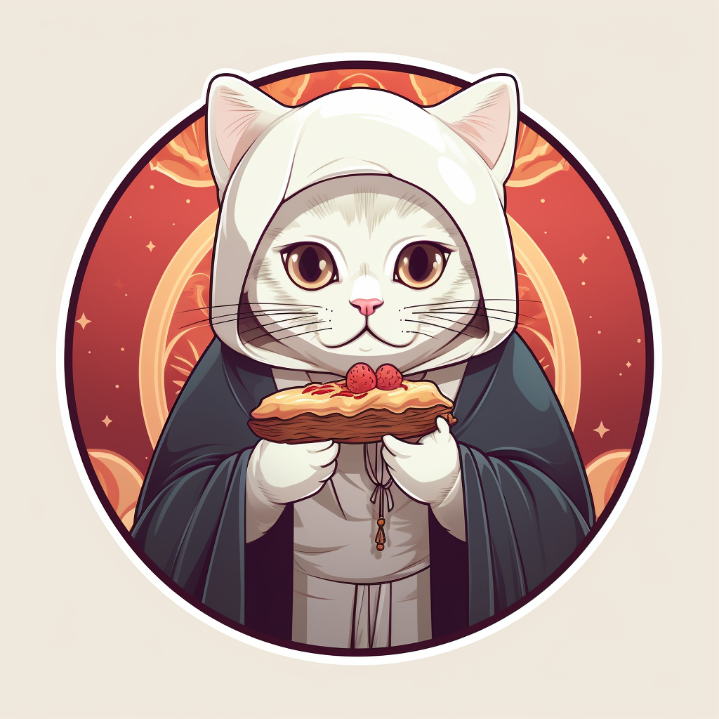 Cute cat nun praying with pizza sticker