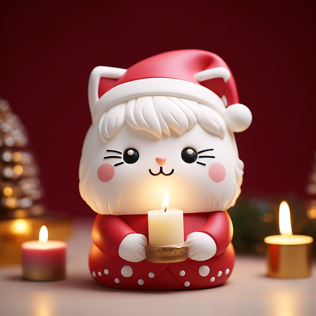 Cute Cat Santa Candle in White