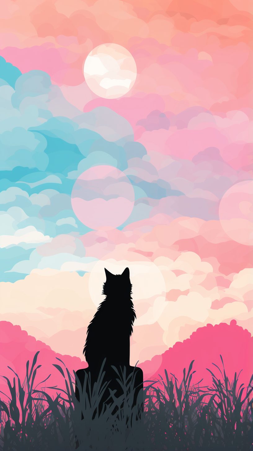 Colorful glitch effect with cute cat