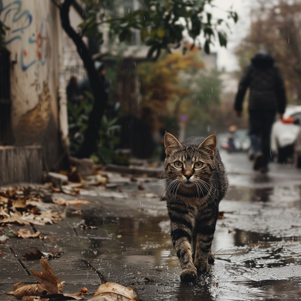 Cute cat in rainy Yerevan