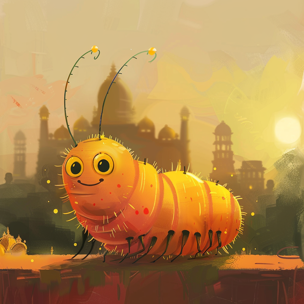 Cartoon caterpillar entering Chennai temple