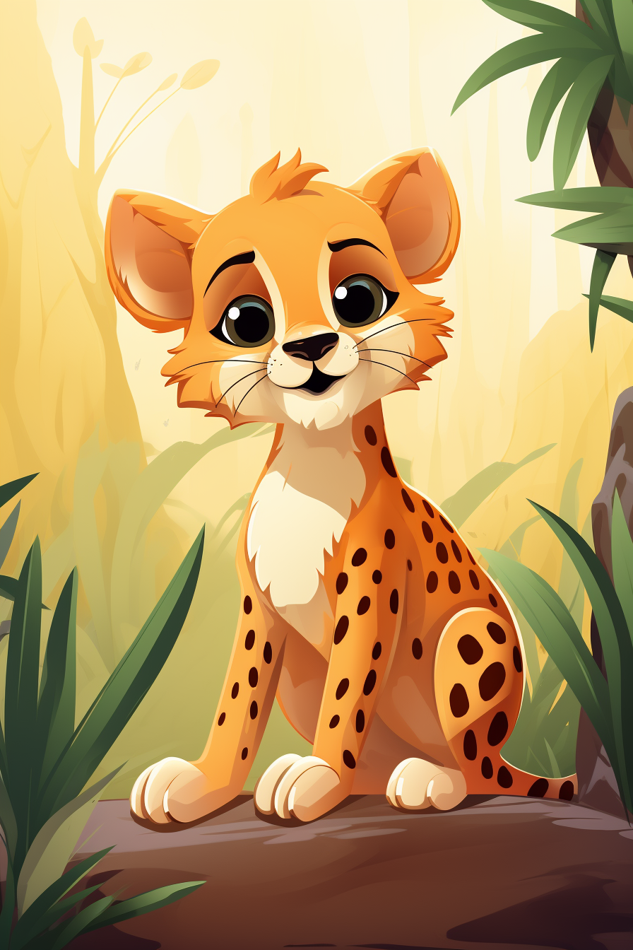 Cute cheetah in jungle cartoon